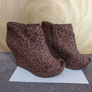 Forever 21 Shoes - Faux Suede Leopard print peep toe booties Forever 21 Shoes - Faux Suede Leopard print peep toe booties